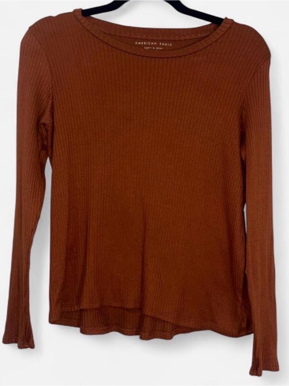 American Eagle Outfitters Long Sleeve Ribbed Top - Burnt Orange